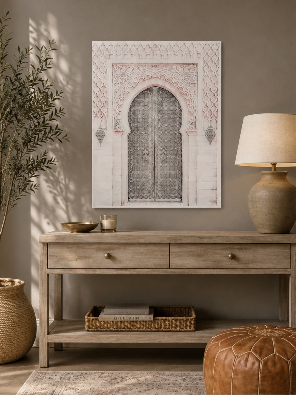 Moroccan Doorway, Digital Glass Print - White, Gray, Light Pink - LG 15.6 x 20.8